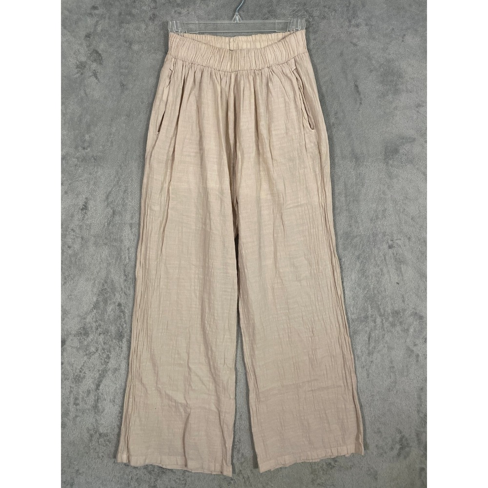 Blanco By Nature Pants Womens M Beige Gauze Cotton Wide Leg Elastic Waist Casual